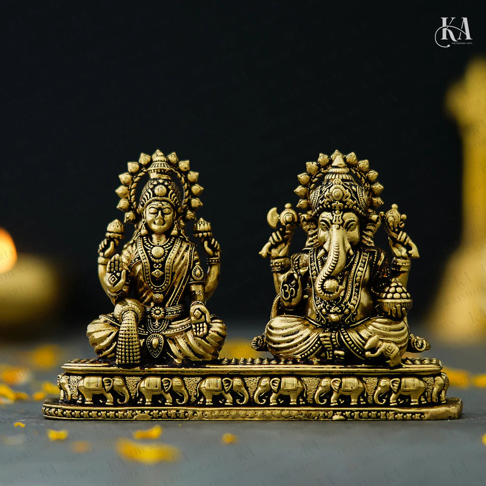 Pure Brass Lakshmi Ganesh Idol For Home DΓ©cor, Puja & Car Dashboard