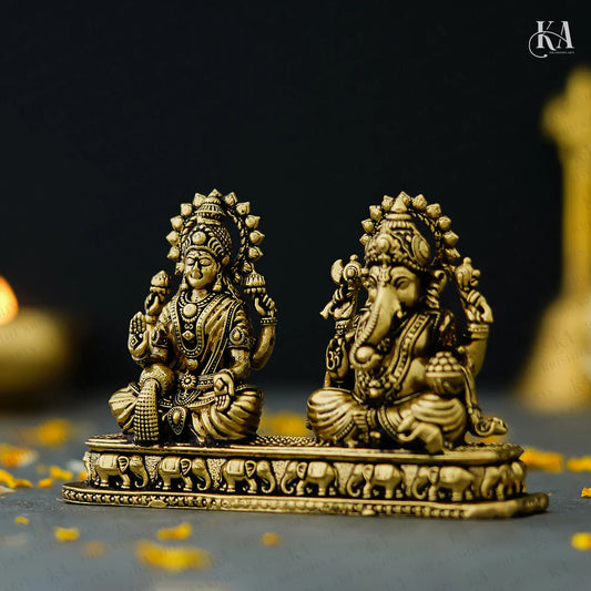 Pure Brass Lakshmi Ganesh Idol For Home DΓ©cor, Puja & Car Dashboard