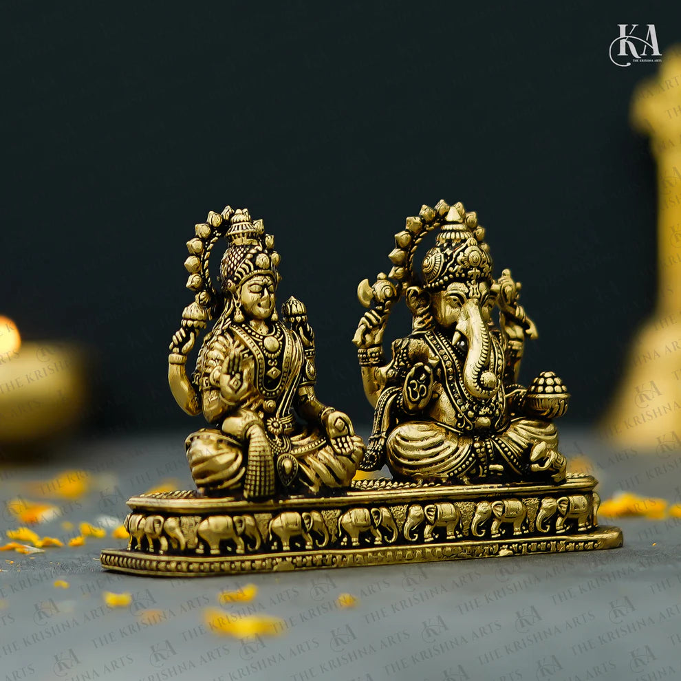 Pure Brass Lakshmi Ganesh Idol For Home DΓ©cor, Puja & Car Dashboard