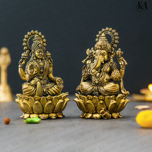 Pure Brass Lakshmi Ganesh Idol Set For Pooja and Car Dashboard Idol