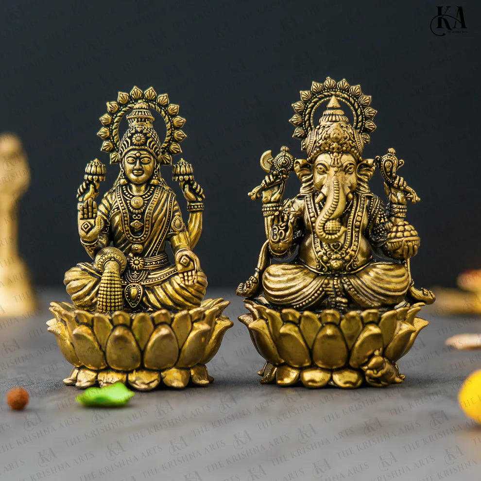 Pure Brass Lakshmi Ganesh Idol Set For Pooja and Car Dashboard Idol