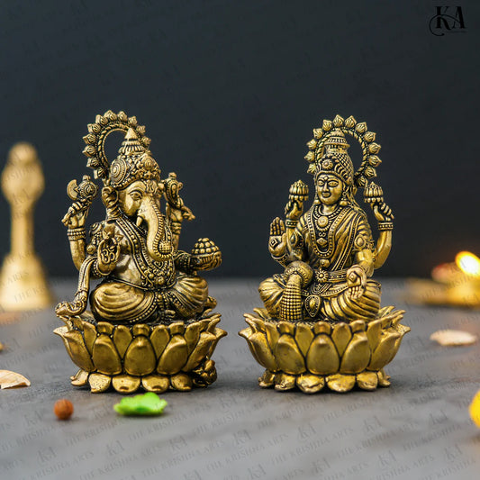 Pure Brass Lakshmi Ganesh Idol Set For Pooja and Car Dashboard Idol